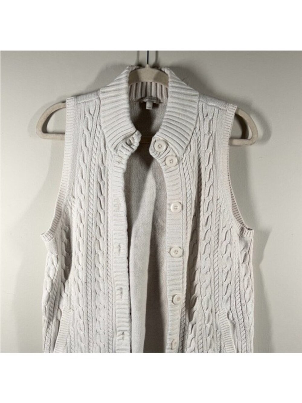 Talbots Womens Cable Knit Button-Front Sleeveless Sweater Vest Large Ivory